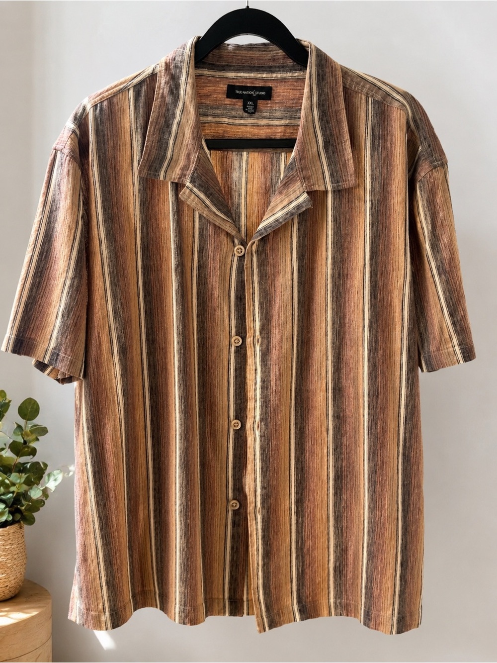 Nordstrom Men's Short-Sleeve Button-Down Shirt - Brown & Cream Stripes
